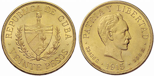 KUBA - Republik. 20 Pesos 1915. ... 