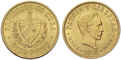 KUBA - Republik. 10 Pesos 1916. ... 