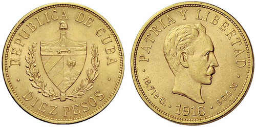 KUBA - Republik. 10 Pesos 1916. ... 