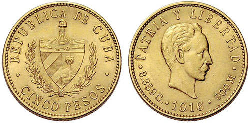KUBA - Republik. 5 Pesos 1916. ... 