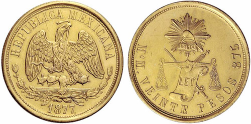 MEXIKO - Republik. 20 Pesos 1877, ... 