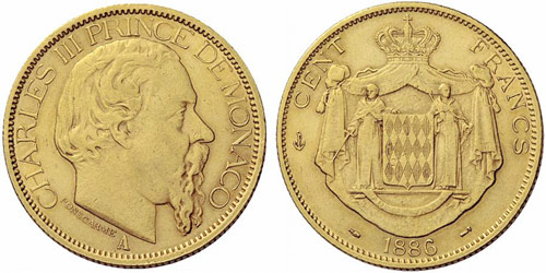 MONACO - 100 Francs 1886. 32,24 g. ... 