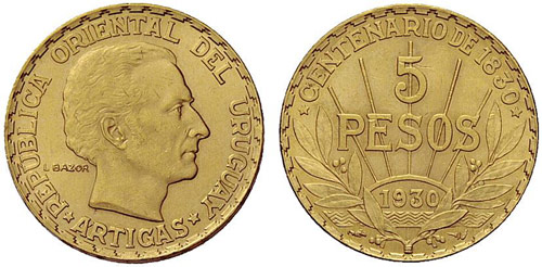 URUGUAY - 5 Pesos 1930. 8,48 g. ... 