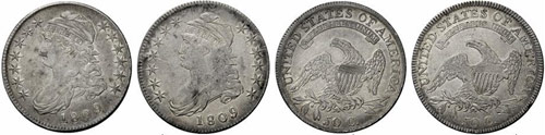 USA - Lot ½ Dollar 1809. 13,34 & ... 