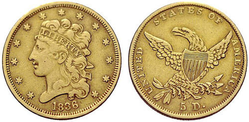 USA - 5 Dollars 1836. 8,26 g. Fr. ... 