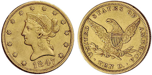 USA - 10 Dollars 1847. Liberty. ... 