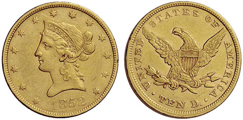USA - 10 Dollars 1852. Liberty. ... 