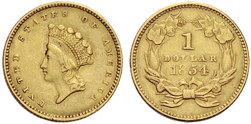 USA - 1 Dollar 1854. 1,67 g. ... 