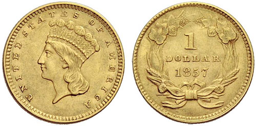 USA - 1 Dollar 1857. 1,67 g. Fr. ... 