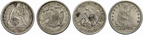 USA - Lot 25 Cents 1857 & 1873-S. ... 