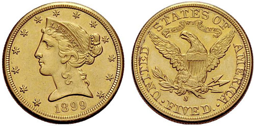 USA - 5 Dollars 1899 S. Liberty. ... 