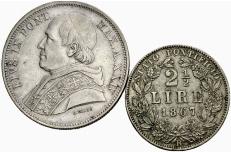 LOTS - 5 Lire 1870 (2). 2 1/2 Lire ... 
