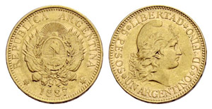 Republik. 5 Pesos 1887. 8.04 g. ... 