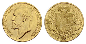 Johann II. 1858-1929. 20 Kronen ... 