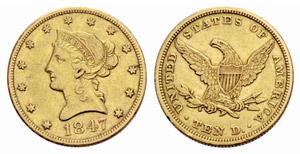 10 Dollars 1847. Liberty, 16.66 g. ... 