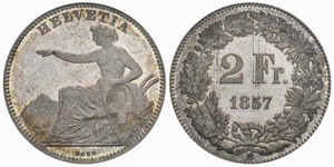 2 Franken 1857. Divo 23. HMZ ... 