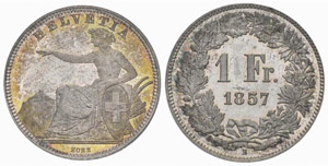1 Franken 1857. Divo 24. HMZ ... 