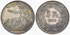 5 Franken 1874, Münzstätte Bern. ... 