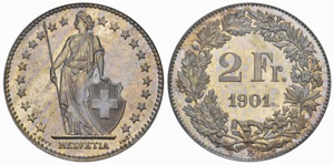 2 Franken 1901. Divo 190. HMZ ... 