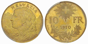 10 Franken 1910. Prägung in Gold. ... 