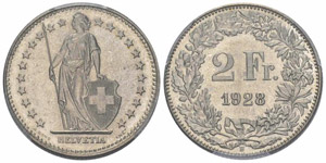 2 Franken 1928. Prägung in ... 