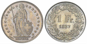 1 Franken 1937. Prägung in ... 