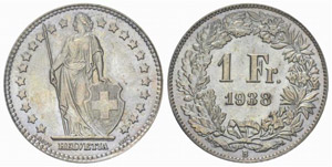 1 Franken 1938. Prägung in ... 