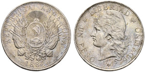 Republik - 1 Peso 1882. 25.00 g. ... 
