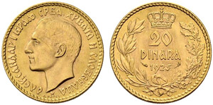Alexander I. 1921-1934. 20 Dinars ... 