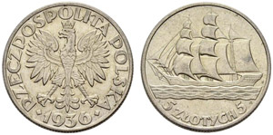 Republik. 5 Zlotych 1936. 11.14 g. ... 