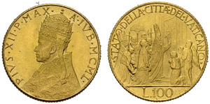 Pio XII. 1939-1958. 100 Lire 1950, ... 