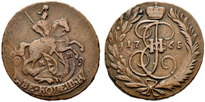 1765. 2 Kopeck 1765, Red Mint, MM. ... 