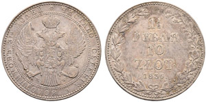 1836. 1 ½ Roubles – 10 Zlotych ... 