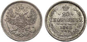 Alexander II. 1855-1881 - 1866 - 20 Kopecks ... 