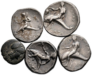 LOTS - Tarentum. 4 Staters. 1 small bronze. ... 