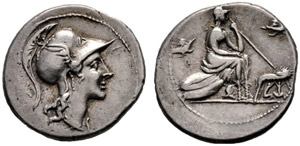 Anonymous. Denarius 115/114, Rome. Head of ... 