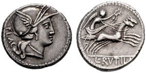 L. Rutilius Flaccus. Denarius 77, Rome. FLAC ... 