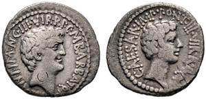 Marcus Antonius and Octavianus. Denarius 41, ... 