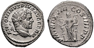 Caracalla, 198-217 - Denarius 215, Rome. ... 
