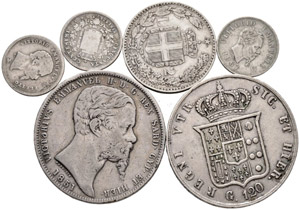 Lot - Diverse Münzen. 5 Lire 1851, Genua. 2 ... 