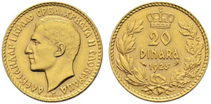 Alexander I. 1921-1934. 20 Dinars 1925. 6.43 ... 
