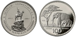 100 Rand 1987. Probe in Silber. 75 Jahre ... 