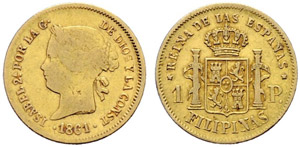 Isabella II. 1833-1868. 1 Peso 1861, Manila. ... 
