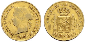Isabella II. 1833-1868. 1 Peso 1865, Manila. ... 