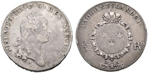 Gustav III. 1771-1792. 2/3 Riksdaler 1779. ... 