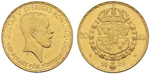 Gustaf V. 1907-1950. 20 Kronor 1925. 8.96 g. ... 