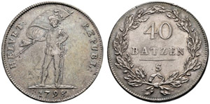 Helvetische Republik - 40 Batzen 1798 S. ... 