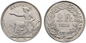 Eidgenossenschaft - 2 Franken 1850, Paris. ... 