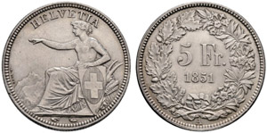 Eidgenossenschaft - 5 Franken 1851, Paris. ... 