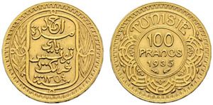 Ahmed Bei, 1929-1942. 100 Francs 1935. 6.56 ... 